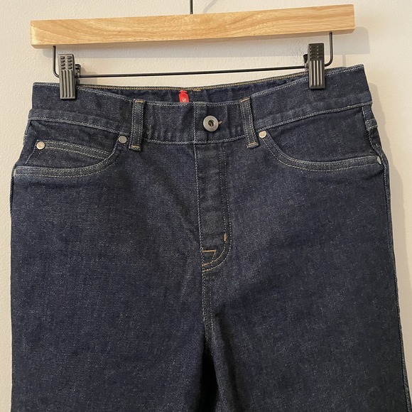 Spanx Straight Denim Jeans Pull Raw Indigo Sz L Stretch Minimalist Capsule Basic - Picture 6 of 10